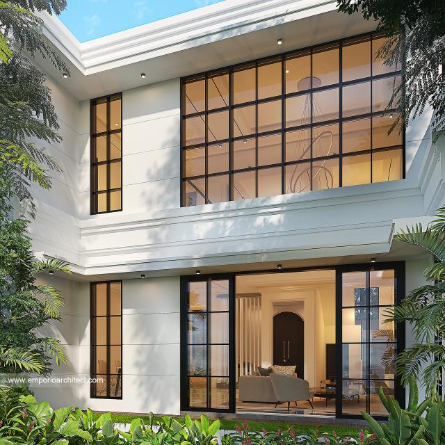 Desain Tampak Belakang Rumah Mediteran Klasik 2 Lantai Bapak ALX di Cinere, Depok