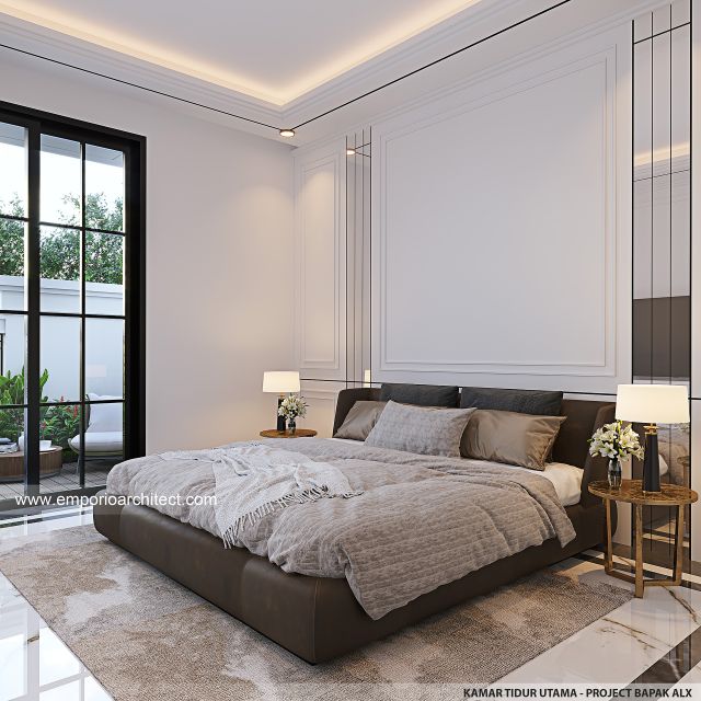 Desain Kamar Tidur Utama Rumah Mediteran Klasik 2 Lantai Bapak ALX di Cinere, Depok