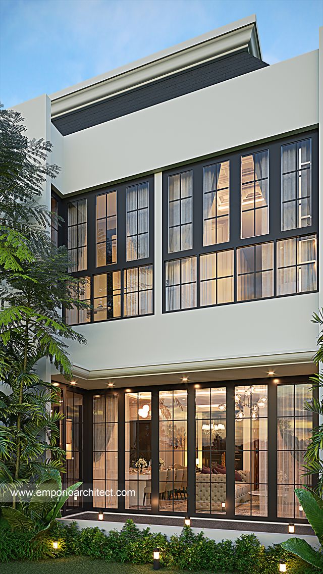 Desain Tampak Belakang Rumah Mediteran Klasik 2 Lantai Ibu A di Rawamangun, Jakarta Timur
