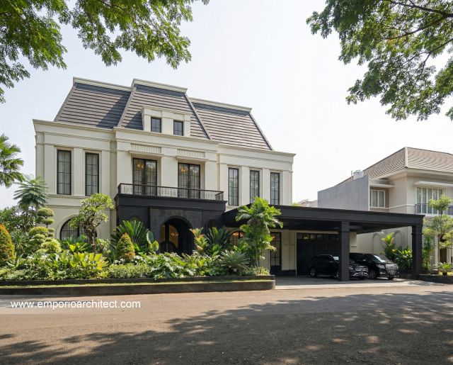 Desain Tampak Depan 3 Rumah Mediteran Klasik 2 Lantai Ibu BGV di Lampung