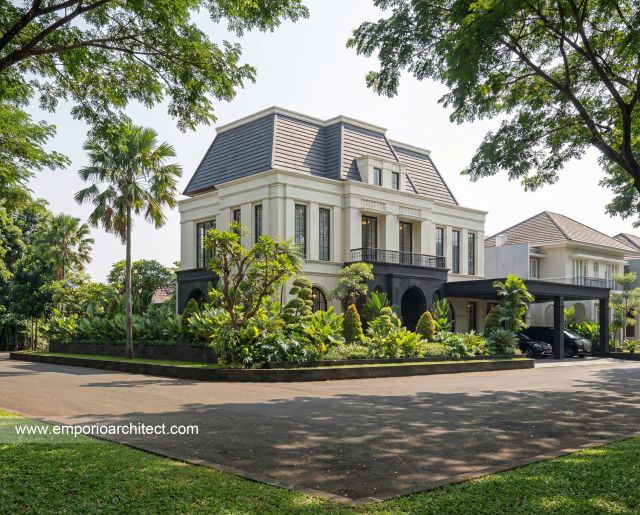 Desain Tampak Hook Rumah Mediteran Klasik 2 Lantai Ibu BGV di Lampung