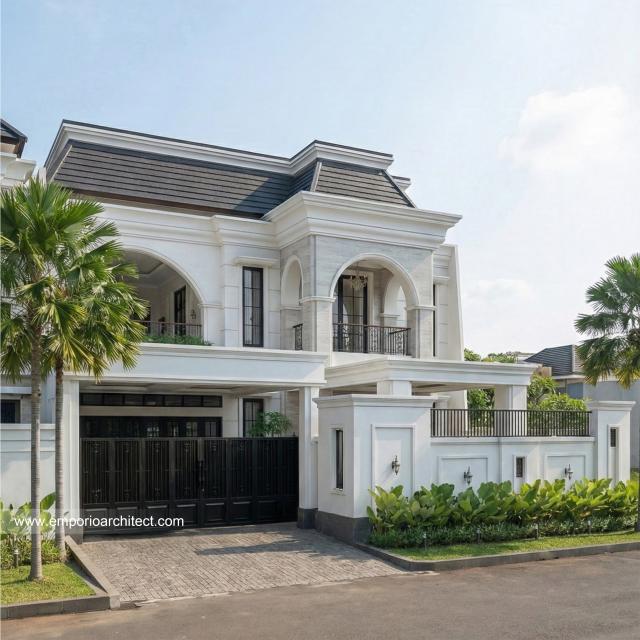 Desain Tampak Depan 3 Rumah Mediteran Klasik 2 Lantai Bapak SGK di Malang