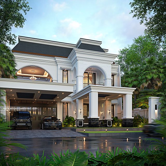 Desain Tampak Depan 2 Rumah Mediteran Klasik 2 Lantai Bapak SGK di Malang