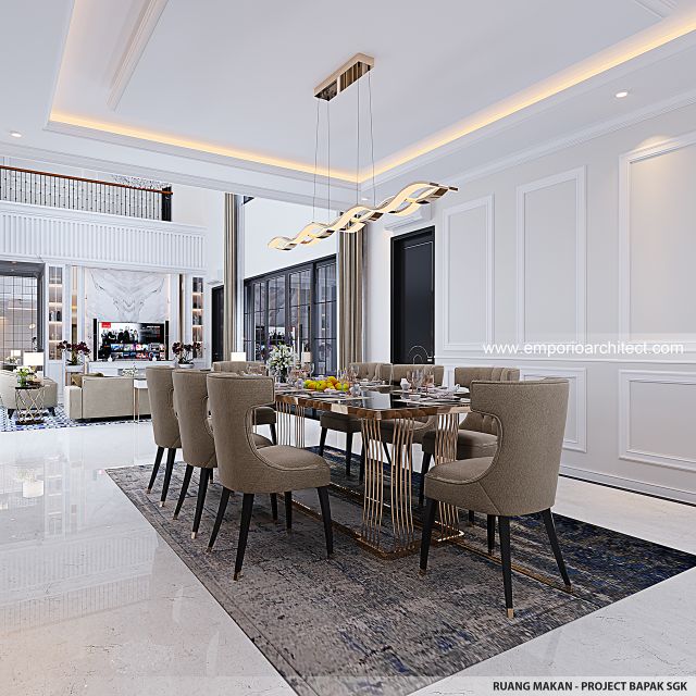 Desain Ruang Makan Rumah Mediteran Klasik 2 Lantai Bapak SGK di Malang
