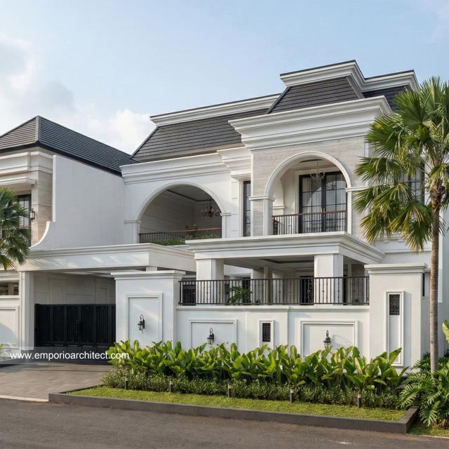 Desain Tampak Depan 2 Rumah Mediteran Klasik 2 Lantai Bapak SGK di Malang