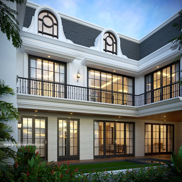 Desain Tampak Samping Rumah Mediteran Klasik 2 Lantai Bapak BT di Ponorogo, Jawa Timur