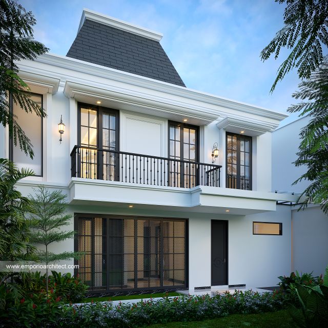 Desain Tampak Belakang Rumah Mediteran Klasik 2 Lantai Bapak BT di Ponorogo, Jawa Timur