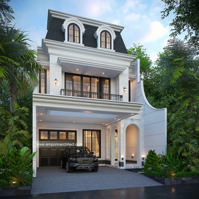 Desain Tampak Depan 2 Rumah Mediteran Klasik 2 Lantai Bapak AB V di Jakarta