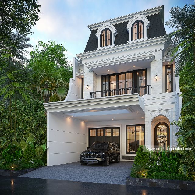 Desain Tampak Depan 3 Rumah Mediteran Klasik 2 Lantai Bapak AB V di Jakarta