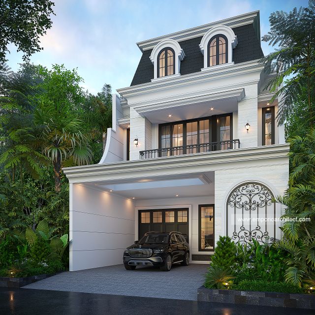 Desain Tampak Depan Dengan Pagar Rumah Mediteran Klasik 2 Lantai Bapak AB V di Jakarta
