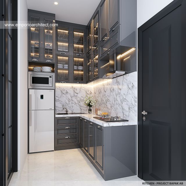 Desain Dapur Rumah Mediteran Klasik 2 Lantai Bapak AB V di Jakarta