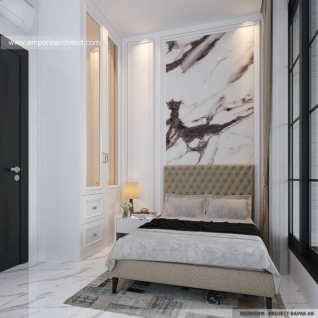 Desain Kamar Tidur Rumah Mediteran Klasik 2 Lantai Bapak AB V di Jakarta