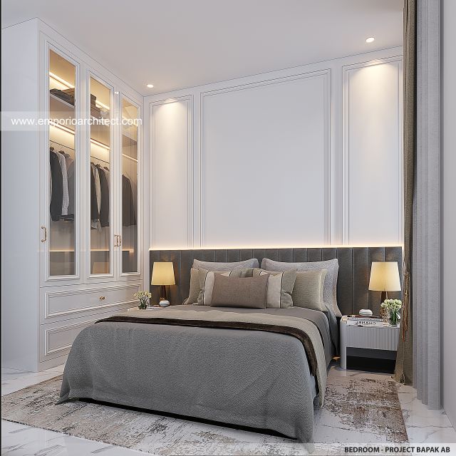 Desain Kamar Tidur Rumah Mediteran Klasik 2 Lantai Bapak AB V di Jakarta