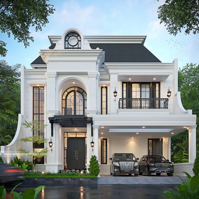 Desain Tampak Depan 3 Rumah Mediteran Klasik 2 Lantai Ibu MRT di Sentul, Bogor