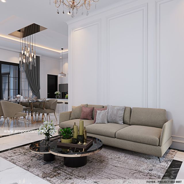 Desain Foyer Rumah Mediteran Klasik 2 Lantai Ibu MRT di Sentul, Bogor