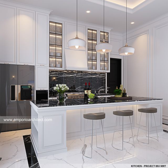 Desain Dapur Rumah Mediteran Klasik 2 Lantai Ibu MRT di Sentul, Bogor