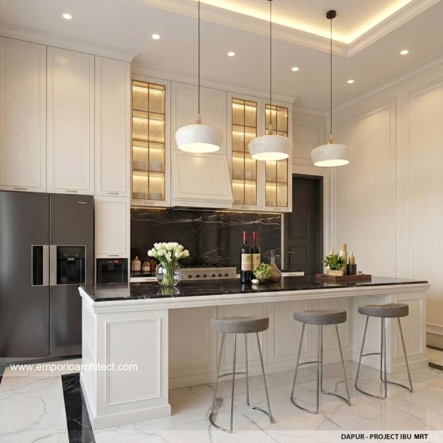 Desain Dapur Rumah Mediteran Klasik 2 Lantai Ibu MRT di Sentul, Bogor