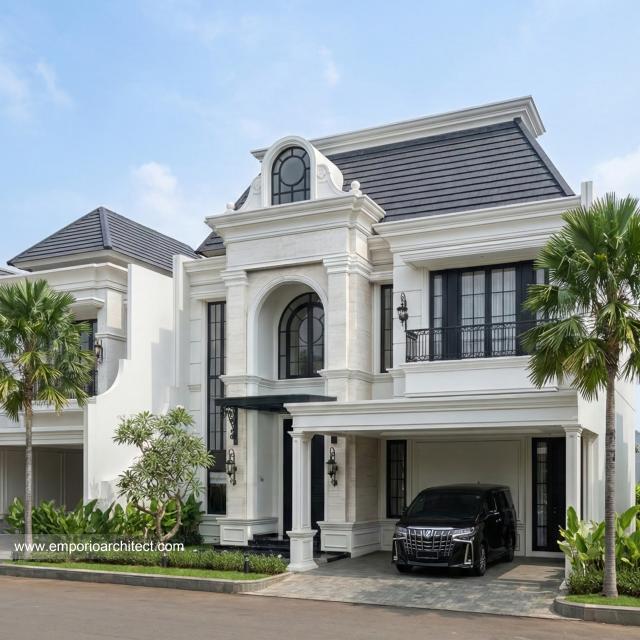 Desain Tampak Depan 3 Rumah Mediteran Klasik 2 Lantai Ibu MRT di Sentul, Bogor