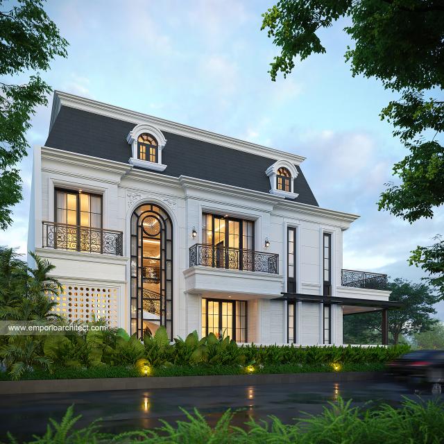 Desain Tampak Samping Rumah Mediteran Klasik 2 Lantai Bapak YLT di Samarinda