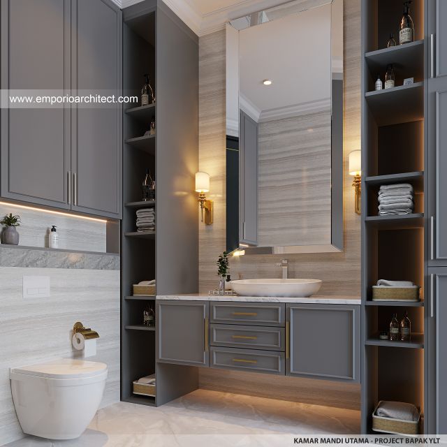 Desain Kamar Mandi Utama Rumah Mediteran Klasik 2 Lantai Bapak YLT di Samarinda