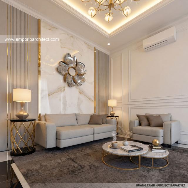 Desain Ruang Tamu Rumah Mediteran Klasik 2 Lantai Bapak YLT di Samarinda