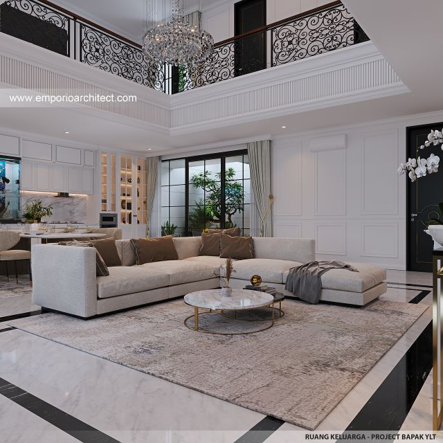 Desain Ruang Keluarga Rumah Mediteran Klasik 2 Lantai Bapak YLT di Samarinda