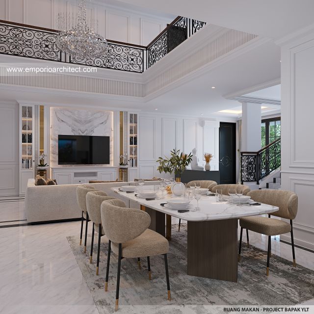 Desain Ruang Makan Rumah Mediteran Klasik 2 Lantai Bapak YLT di Samarinda