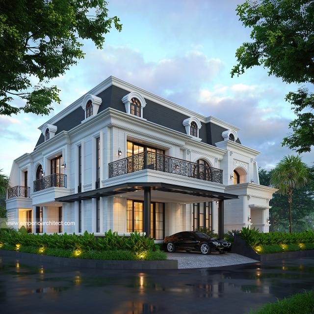 Desain Tampak Hook Rumah Mediteran Klasik 2 Lantai Bapak YLT di Samarinda