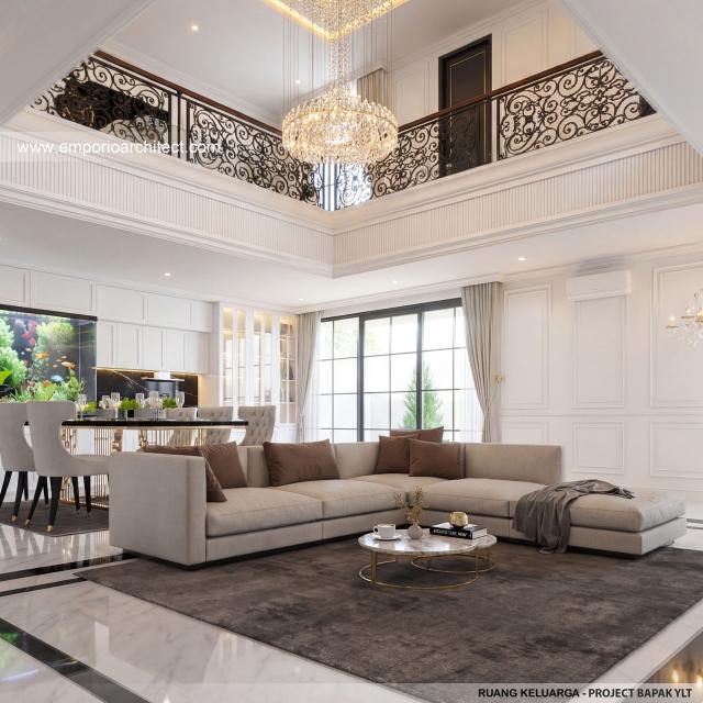 Desain Ruang Keluarga Rumah Mediteran Klasik 2 Lantai Bapak YLT di Samarinda