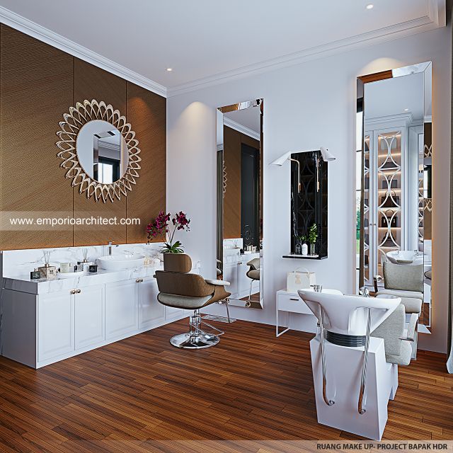 Desain Ruang Make Up Rumah Mediteran Klasik 3 Lantai Bapak HDR di Jakarta Barat