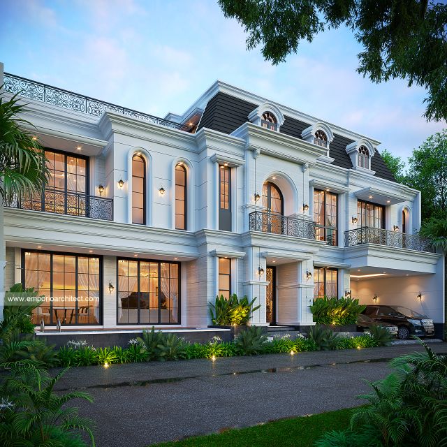 Desain Tampak Depan 3 Rumah Mediteran Klasik 3 Lantai Bapak PT di Denpasar, Bali