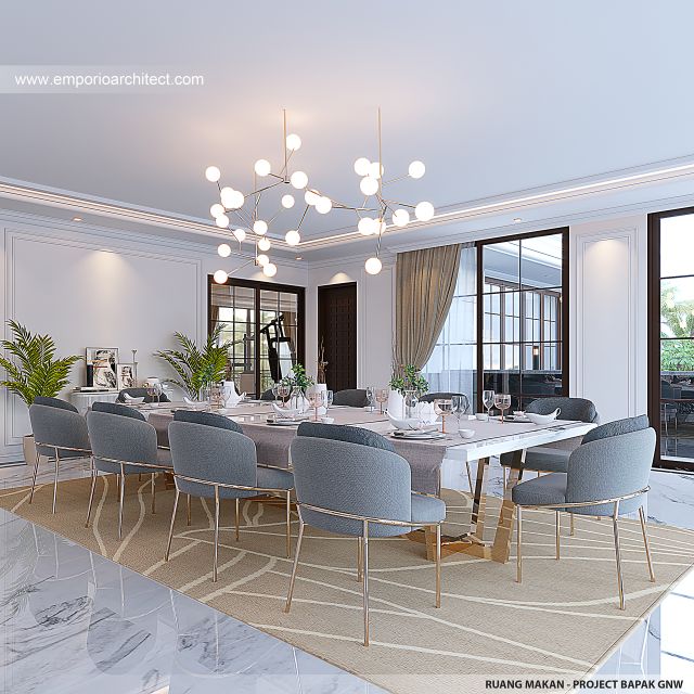 Desain Ruang Makan Rumah Mediteran Klasik 3 Lantai Bapak GNW di PIK 2, Tangerang