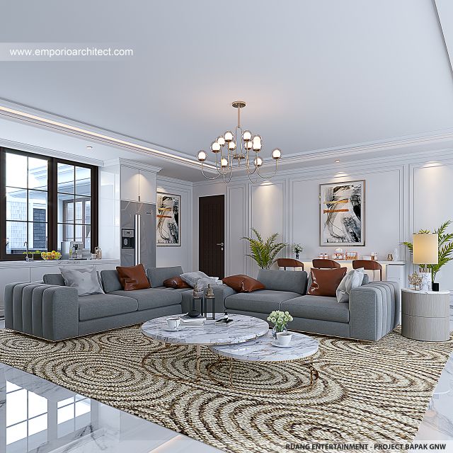 Desain Area Entertainment Rumah Mediteran Klasik 3 Lantai Bapak GNW di PIK 2, Tangerang