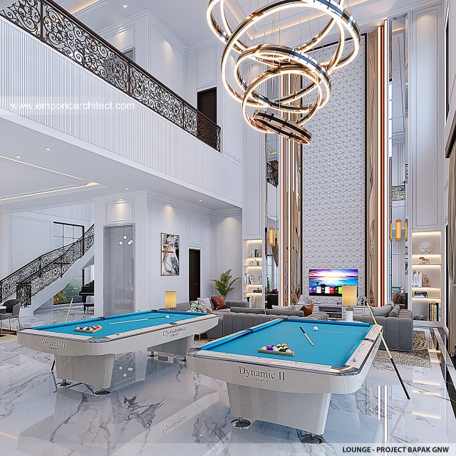 Desain Lounge Rumah Mediteran Klasik 3 Lantai Bapak GNW di PIK 2, Tangerang