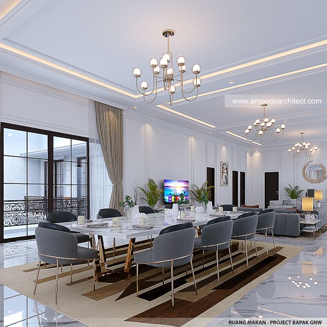 Desain Ruang Makan Rumah Mediteran Klasik 3 Lantai Bapak GNW di PIK 2, Tangerang