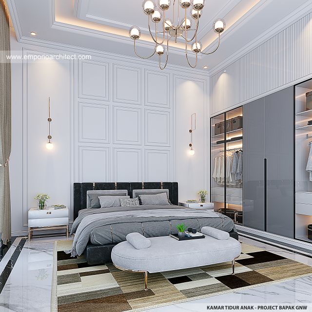 Desain Kamar Tidur Anak Rumah Mediteran Klasik 3 Lantai Bapak GNW di PIK 2, Tangerang
