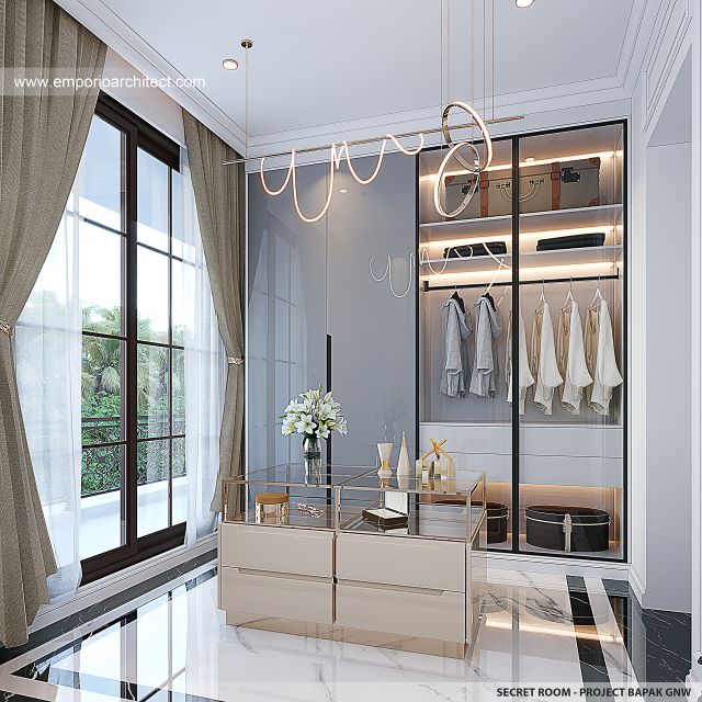 Desain Secret Room Rumah Mediteran Klasik 3 Lantai Bapak GNW di PIK 2, Tangerang