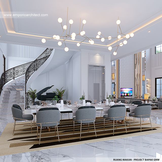 Desain Ruang Makan Rumah Mediteran Klasik 3 Lantai Bapak GNW di PIK 2, Tangerang