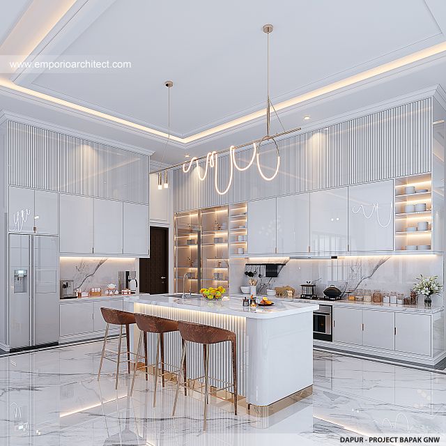 Desain Dapur Rumah Mediteran Klasik 3 Lantai Bapak GNW di PIK 2, Tangerang