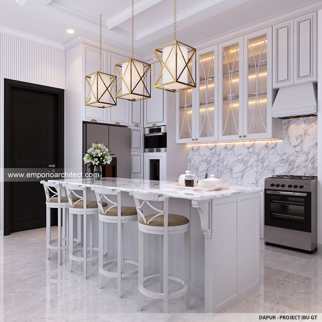 Desain Dapur Rumah Mediteran Klasik 3 Lantai Ibu GST di Yogyakarta