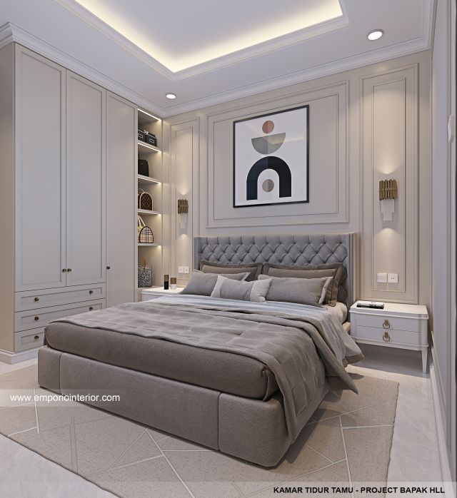 Desain Kamar Tidur Tamu Rumah Mediteran Klasik 3 Lantai Bapak HLL di Jakarta Selatan