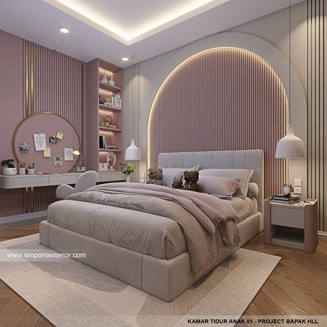 Desain Kamar Tidur Anak 1 Rumah Mediteran Klasik 3 Lantai Bapak HLL di Jakarta Selatan