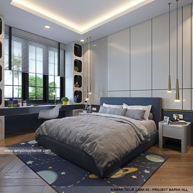 Desain Kamar Tidur Anak 2 Rumah Mediteran Klasik 3 Lantai Bapak HLL di Jakarta Selatan