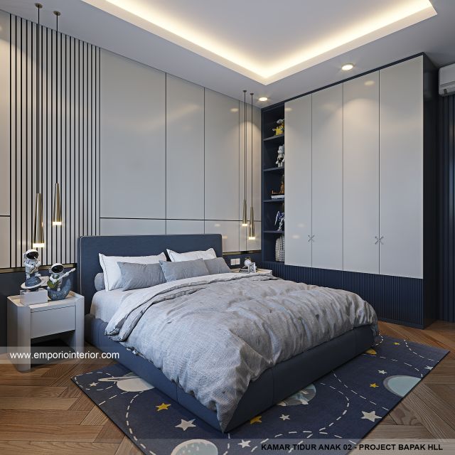 Desain Kamar Tidur Anak 2 Rumah Mediteran Klasik 3 Lantai Bapak HLL di Jakarta Selatan