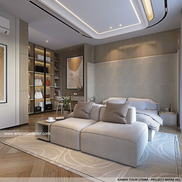 Desain Kamar Tidur Utama Rumah Mediteran Klasik 3 Lantai Bapak HLL di Jakarta Selatan