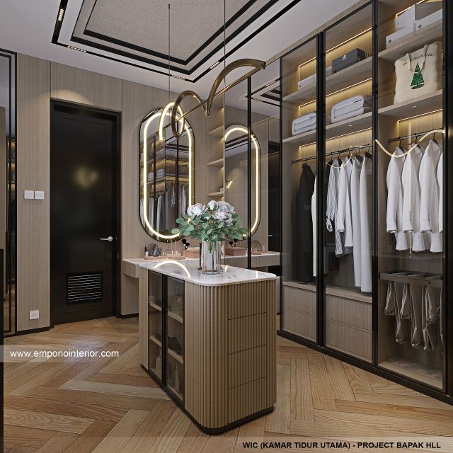 Desain WIC Kamar Tidur Utama Rumah Mediteran Klasik 3 Lantai Bapak HLL di Jakarta Selatan