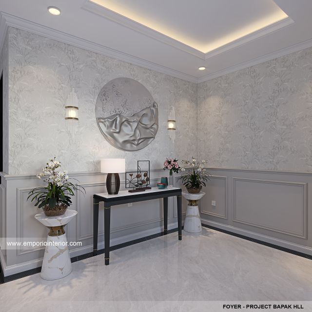 Desain Foyer Rumah Mediteran Klasik 3 Lantai Bapak HLL di Jakarta Selatan