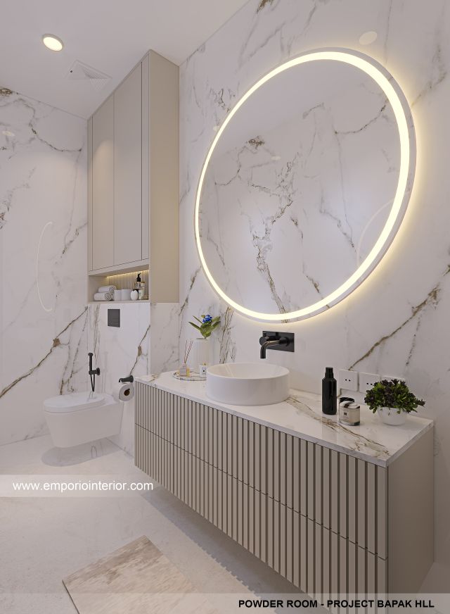 Desain Powder Room Rumah Mediteran Klasik 3 Lantai Bapak HLL di Jakarta Selatan