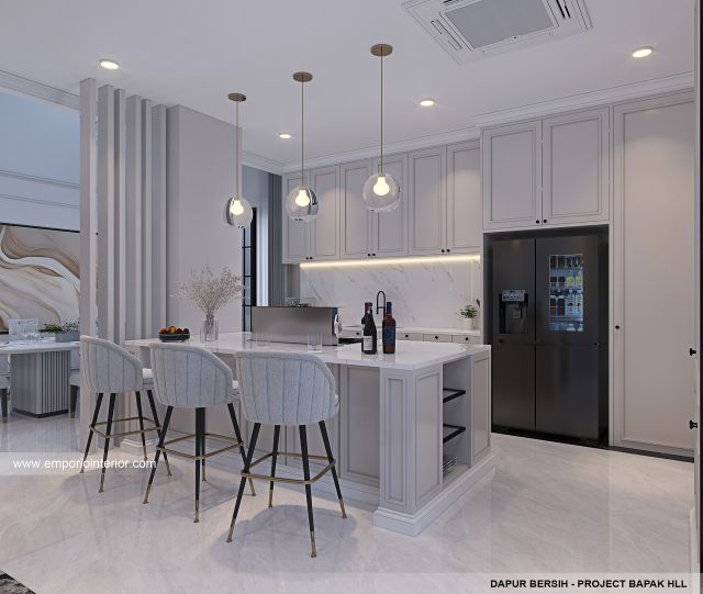 Desain Dapur Bersih Rumah Mediteran Klasik 3 Lantai Bapak HLL di Jakarta Selatan