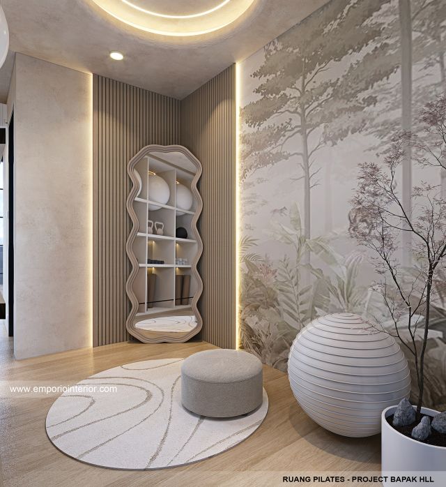 Desain Ruang Pilates Rumah Mediteran Klasik 3 Lantai Bapak HLL di Jakarta Selatan